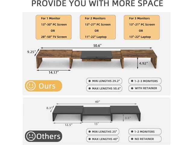 WESTREE Triple Dual Monitor Stand Riser, Extra Long Monitor Stand for 1~2~3 Monitors, Monitor Stand with Length and Angle Adjustable, 3 Shelf...