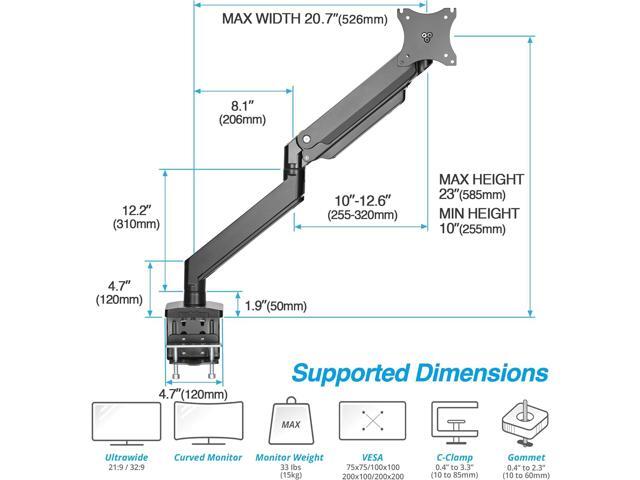 AVLT Single 13'-43' Monitor Arm Desk Mount fits One Flat/Curved/Ultrawide Monitor Full Motion Height Swivel Tilt Rotation Adjustable Monitor Arm -...