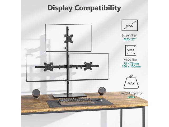 WALI Triple Monitor Stand, Height Adjustable Free-Standing Monitor Desk Mount, fits 3 Computer Screens up to 27 Inch, Holds up to 22lbs per Arm...