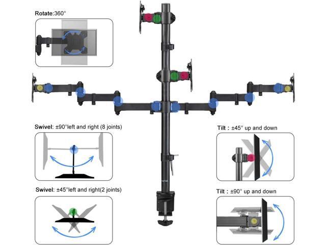 Suptek Quad LED LCD Monitor Stand up Desk Mount Extra Tall 31.5 inch Pole Heavy Duty Fully Adjustable Stand for 4 (3+1) / Four Screens up to 27...