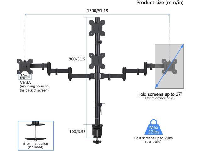 Suptek Quad LED LCD Monitor Stand up Desk Mount Extra Tall 31.5 inch Pole Heavy Duty Fully Adjustable Stand for 4 (3+1) / Four Screens up to 27...