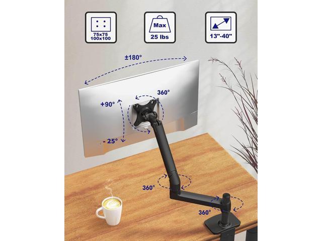 Single Monitor Mount - Single Monitor Arm Desk Mount, Fully Adjustable Computer Monitor Arm with VESA Mount Fits 13-40' Flat/Curved Monitors...