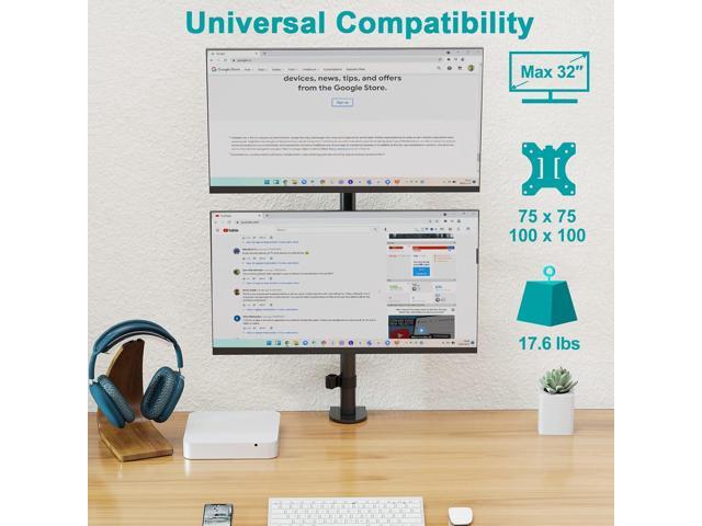 MOUNT PRO Vertical Dual Monitor Stand, Stacked Monitor Mount for 2 Monitors Up to 32 inches, Computer Monitor Arm with Swivel, Tilt, Height...