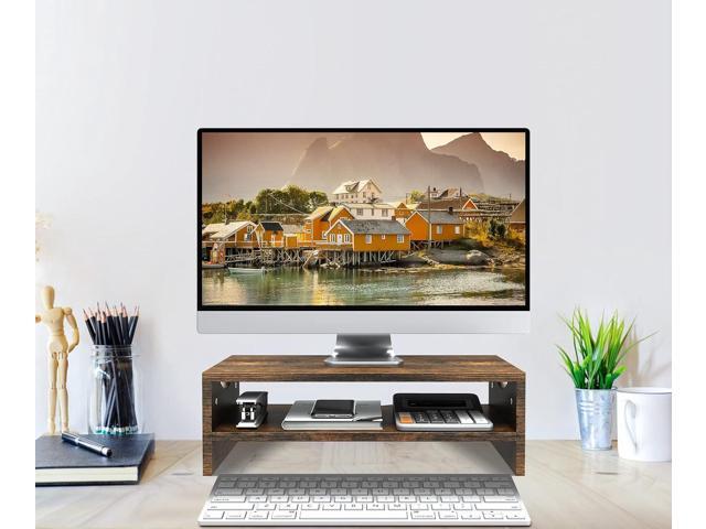 Zimilar Monitor Stand Riser, 2 Tiers Laptop Computer Monitor Riser for PC Screen, iMac, Desktop Wooden Screen Monitor Stand Riser with Storage for...