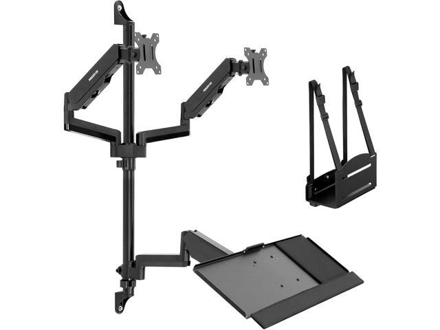 Mount-It! Wall Mount Workstation with Dual Monitor Mount, Keyboard Tray and CPU Holder, Height Adjustable Full Motion Arms, Fits Two 32 Inch...