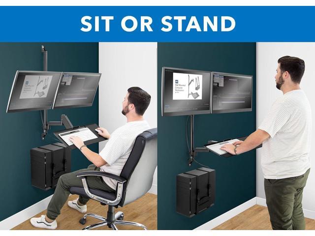 Mount-It! Wall Mount Workstation with Dual Monitor Mount, Keyboard Tray and CPU Holder, Height Adjustable Full Motion Arms, Fits Two 32 Inch...