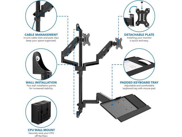 Mount-It! Wall Mount Workstation with Dual Monitor Mount, Keyboard Tray and CPU Holder, Height Adjustable Full Motion Arms, Fits Two 32 Inch...