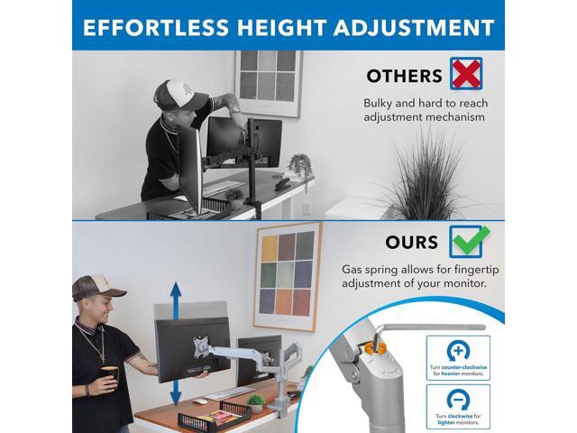 Mount-It! Dual Monitor Mount - Monitor Stands for 2 Monitors, Computer Arms on Desk Stand, Gas Spring Height Adjustable Desk Mount in Silver, VESA...