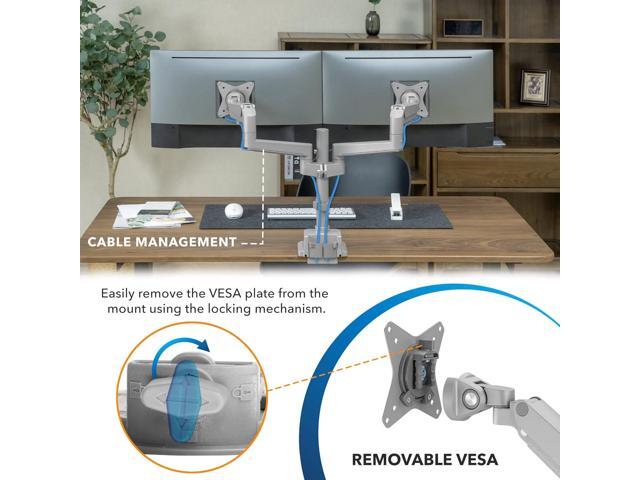 Mount-It! Dual Monitor Mount - Monitor Stands for 2 Monitors, Computer Arms on Desk Stand, Gas Spring Height Adjustable Desk Mount in Silver, VESA...