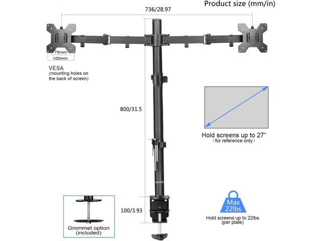 Suptek Dual Monitor Desk Mount, Adjustable Dual Monitor Arm for 2 Computer Screens up to 27 inch, Extra Tall 31.5' Pole Dual Monitor Stand for...