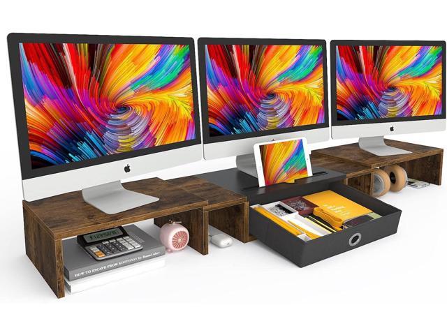 WESTREE Triple Dual Monitor Stand Riser with Drawer,Extra Large Adjustable for 2~3 Monitors,Solt for Phone & Tablet, Desktop Organizer Stand for...