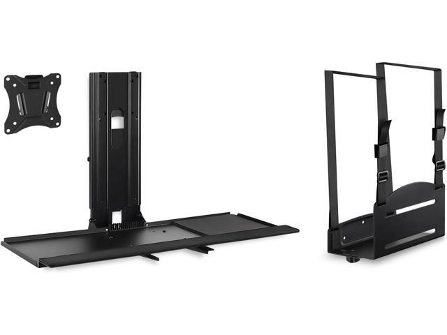 Mount-It! Monitor and Keyboard Wall Mount with CPU Holder, Height Adjustable Standing VESA Keyboard Tray, 25 Inch Wide Platform with Mouse Pad...