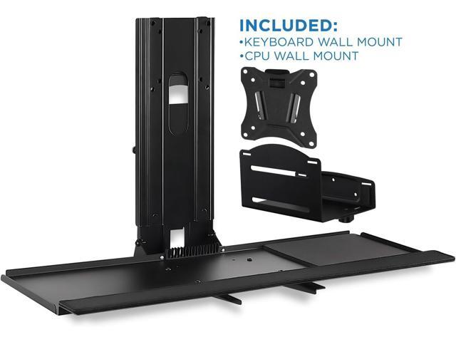 Mount-It! Monitor and Keyboard Wall Mount with CPU Holder, Height Adjustable Standing VESA Keyboard Tray, 25 Inch Wide Platform with Mouse Pad...