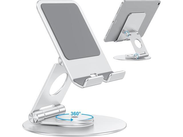 OMOTON Swivel Tablet Stand for iPad with 360 Rotating Base, Foldable Adjustable Holder for Drawing, Compatible with iPad Pro/Air/Mini and More, Silver