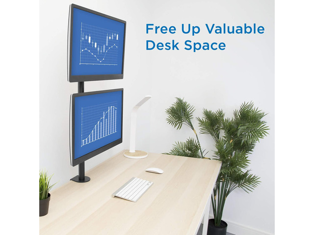 Mount-It! Vertical Dual Monitor Mount Stacked Monitor Desk Stand Fits 2 Computer Screens 19 20 21 22 23 24 27 32 Inches C-Clamp and Grommet...
