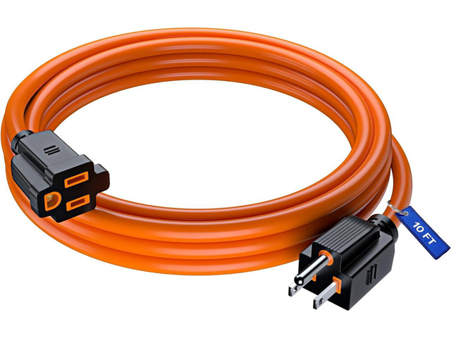 Maximm Extension Cord 10 ft, SJTW Outdoor Extension Cord, Heavy Duty Extension Cord, 3 Prong Extension Cord, Long Extension Cord (10 Feet,Orange)