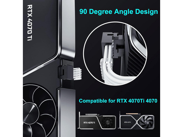 Bangfun 16Pin Right Angled RTX 4070 Ti GPU Power Extension Cable, PCIE 5.0 16Pin Male to 2x8Pin Female 12VHPWR 90 Degree GPU Power Adapter Cable...