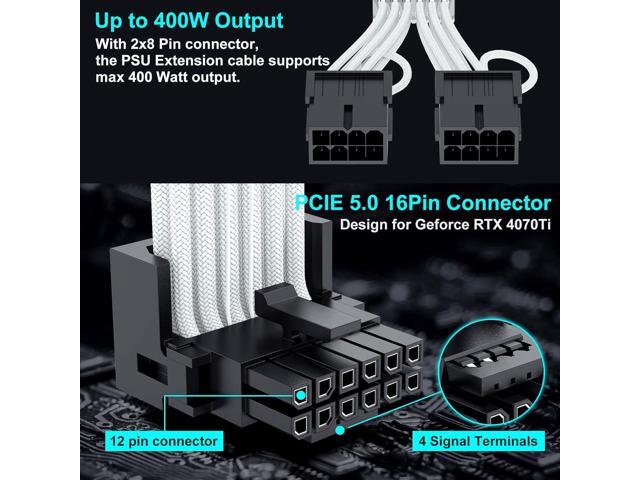 Bangfun 16Pin Right Angled RTX 4070 Ti GPU Power Extension Cable, PCIE 5.0 16Pin Male to 2x8Pin Female 12VHPWR 90 Degree GPU Power Adapter Cable...