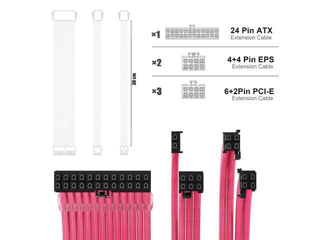 ABNO1 PSU Cable Extension Kit 30CM Length with Two Sets of Cable Combs,1x24Pin/2x8Pin(4+4)/3x8Pin(6P+2P) PC Sleeved Cable for ATX Power Supply...