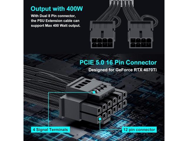 Bangfun PCIE 5.0 RTX 4070Ti 16Pin GPU Power Extension Cable, PCI-e 5.0 12VHPWR GPU Cable Adapter 16Pin(12+4) Male to 2X8Pin Female Extension Cord...
