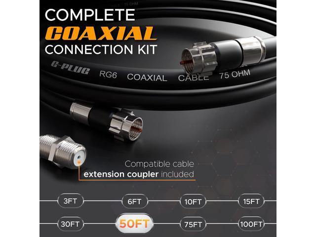 G-PLUG 50FT RG6 Coaxial Cable Connectors Set High-Speed Internet, Broadband and Digital TV Aerial, Satellite Cable Extension Weather-Sealed...