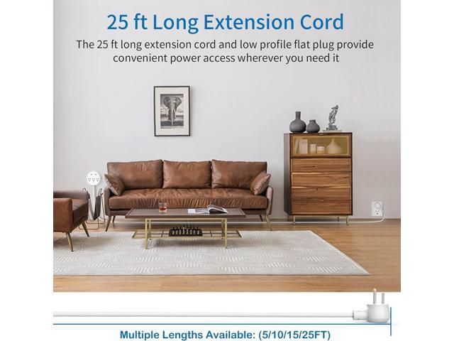 Extension Cord 25ft, NTONPOWER Power Strip with Long Extension Cord, 3 Outlet 2 USB Compact Desktop Charging Station Wall Mount for TV Living Room,...