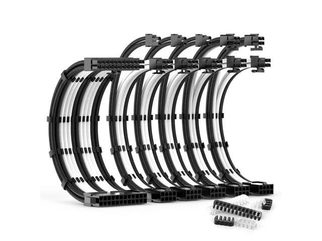 PSU Cable Extension Kit 30CM Length with Two Sets of Cable Combs,1x24Pin/2x8Pin(4+4)/3x8Pin(6P+2P) PC Sleeved Cable for ATX Power Supply (Black/White)