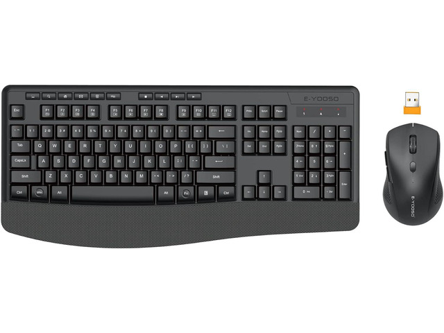 Wireless Keyboard and Mouse Combo, E-YOOSO 2.4G Full-Sized Ergonomic Keyboard with Palm Rest, Large Office Keyboard, 2400 DPI Mouse, 18 Months...