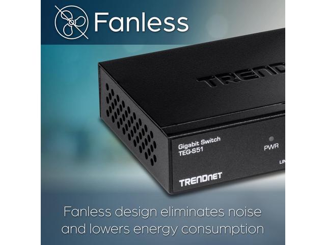 TRENDnet 5-Port Gigabit Desktop Switch, TEG-S51, 5 x Gigabit RJ-45 Ports, 10Gbps Switching Capacity, Fanless Design, Metal Enclosure, Lifetime...