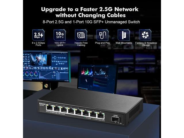 MokerLink 8 Port 2.5G Ethernet Switch with 10G SFP+, 8x2.5G RJ45 Ports Compatible with 100/1000Mbps, Metal Unmanaged Fanless Desktop Wallmount...