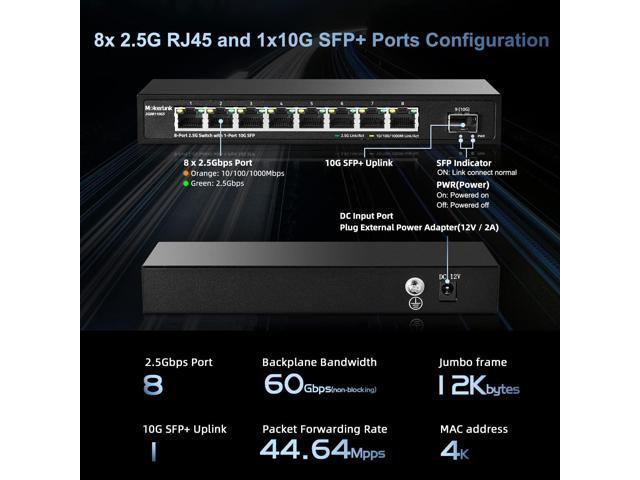 MokerLink 8 Port 2.5G Ethernet Switch with 10G SFP+, 8x2.5G RJ45 Ports Compatible with 100/1000Mbps, Metal Unmanaged Fanless Desktop Wallmount...