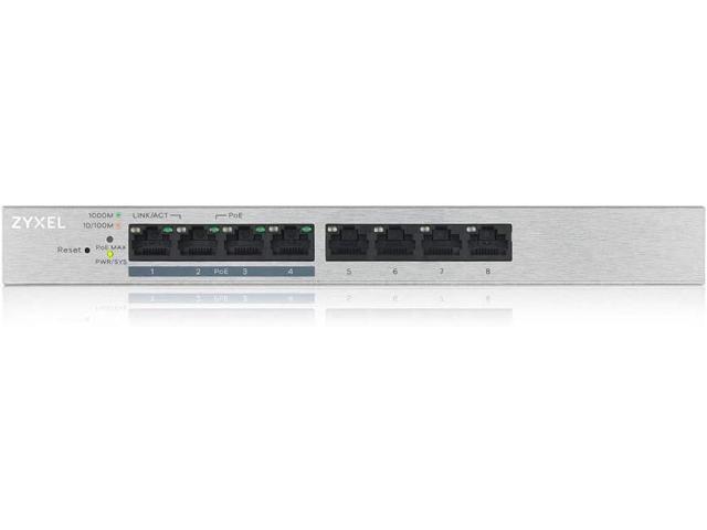 Zyxel 8-Port Gigabit Ethernet Web Managed PoE+ Switch 4x PoE+ @60W VLAN Support Metal Case Desktop or Wall-Mount Fanless QoS Ethernet...