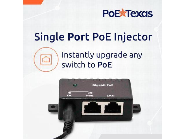 Poe Texas PoE Injector - Single Port Power Over Ethernet Passive PoE Adapter - 10/100/1000 Gigabit Data - Includes 48V 15W Power Supply - Wall...