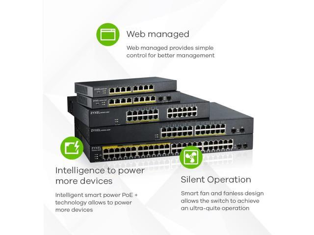 ZYXEL 24-Port Gigabit Ethernet Smart Switch (GS1900-24E) - Managed, Small Form Factor, Limited Lifetime Protection