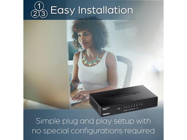 TRENDnet 8-Port Gigabit Desktop Switch, TEG-S83, 8 x Gigabit RJ-45 Ports, 16Gbps Switching Capacity, Fanless Design, Metal Enclosure, Lifetime...
