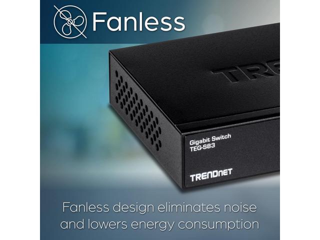 TRENDnet 8-Port Gigabit Desktop Switch, TEG-S83, 8 x Gigabit RJ-45 Ports, 16Gbps Switching Capacity, Fanless Design, Metal Enclosure, Lifetime...