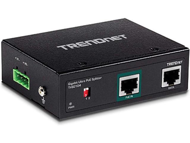 TRENDnet Industrial Gigabit UPoE Splitter, Dual DC Power Outputs, DIN-Rail or Wall-Mountable, Adjustable Voltage Output, TI-SG104,Black