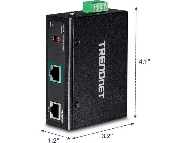 TRENDnet Industrial Gigabit UPoE Splitter, Dual DC Power Outputs, DIN-Rail or Wall-Mountable, Adjustable Voltage Output, TI-SG104,Black