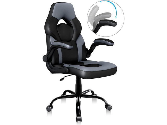 Office Gaming Chair, Ergonomic Computer PC Game Desk Chair Adjustable Height High Back Swivel Task Chair with Flip-up Arms for Adults Teens,...