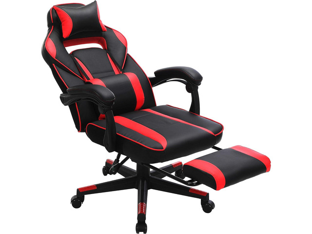 SONGMICS Racing Gaming Chair, Adjustable Ergonomic Office Chair with Footrest, Tilt Mechanism, Lumbar Support, 330 lb Load, Black and Red UOBG073B01
