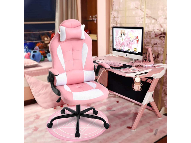 Meet perfect Ergonomic Gaming Chair with Lumbar Support, Pink PU leather; breathable mesh; headrest; 360° swivel; 250lb Capacity; ideal for...