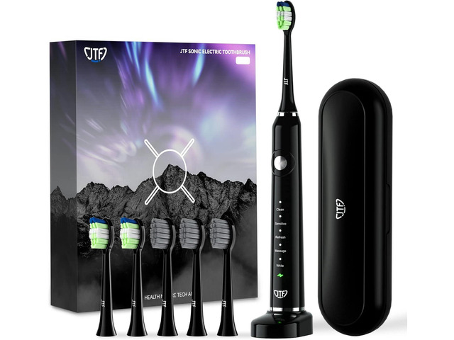 JTF Sonic Electric Toothbrush for Adults - Teeth Whitening Toothbrush with 6 Brush Heads and a Travel Case, Fast Charging for 60 Days Use...