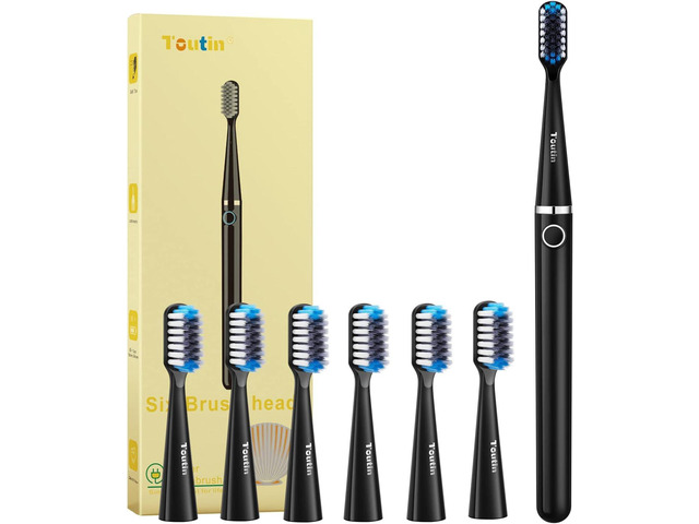 TouTin Electric Toothbrush with 6 Brush Heads, Sonic Electric Toothbrush for Adult, Rechargeable Travel Toothbrush,IPX7 Waterproof,120 Days, 3 Modes