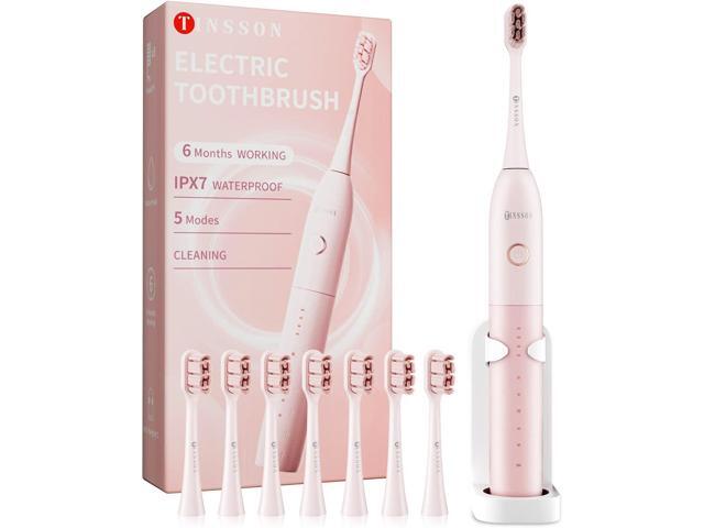 TINSSON Sonic Electric Toothbrush for Adults and Kids with 8 Replacement Brush Heads, Rechargeable Tooth Brush 5s Splash-Proof Fast Charge for 180.