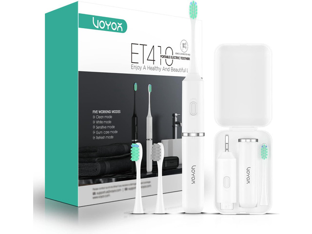 VOYOR Portable Sonic Electric Toothbrush, High Frequency Vibration with 5 Modes, Rechargeable Travel Toothbrush, Three-Section Detachable with...
