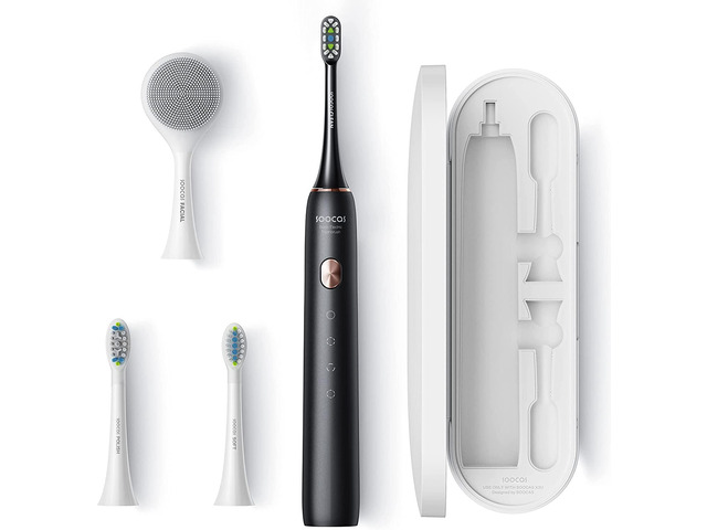 SOOCAS Electric Toothbrush for Adults, 3 Soft Bristle Toothbrush Heads & 1 Facial Cleansing Brush+1 Toothbrush Travel Case, 4 Hours Fast Charge...