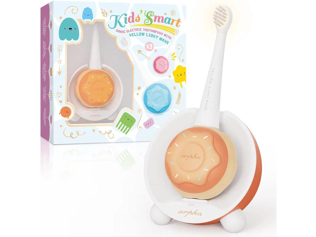 Kids Electric Power Toothbrush Age 1-4, Easy-Grip Silicone Handle, 3 Modes with 2 Minutes Smart Timer, Rechargeable Toothbrush, Orange