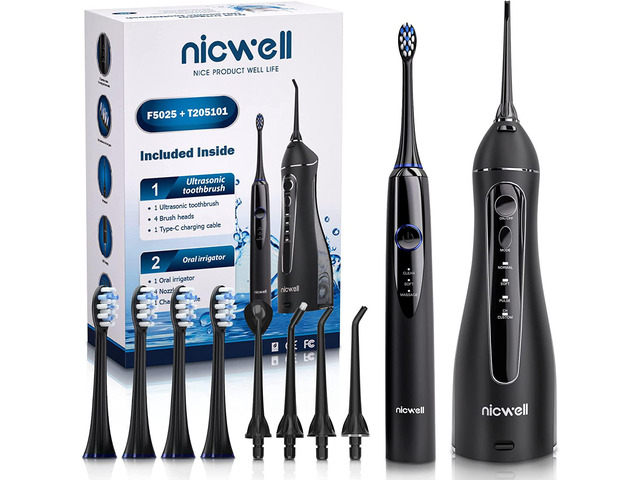 Electric Toothbrush with Water Dental Flosser, 4H Charge 30 Days Use, 4 Modes Cordless Dental Flosser Picks, 3 Modes Sonic Electric Toothbrush, 4...