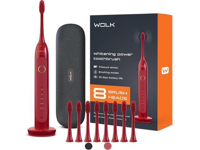 Wolk T6421 Ultra Whitening Toothbrush with Pressure Sensor & 5 Brushing Modes, 8 Dupont Brush Heads, Premium Travel Case, Rechargeable.