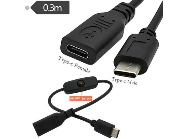 USB 2.0 Type C Male to Female USB-C Extension Cable With ON/OFF Switch 3A 22AWG 30V Cord